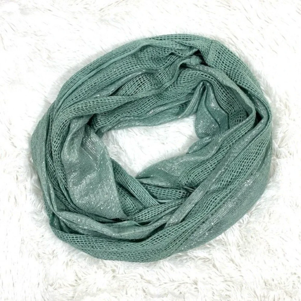 Teal Green & Silver Shimmer Gauzy Infinity Scarf